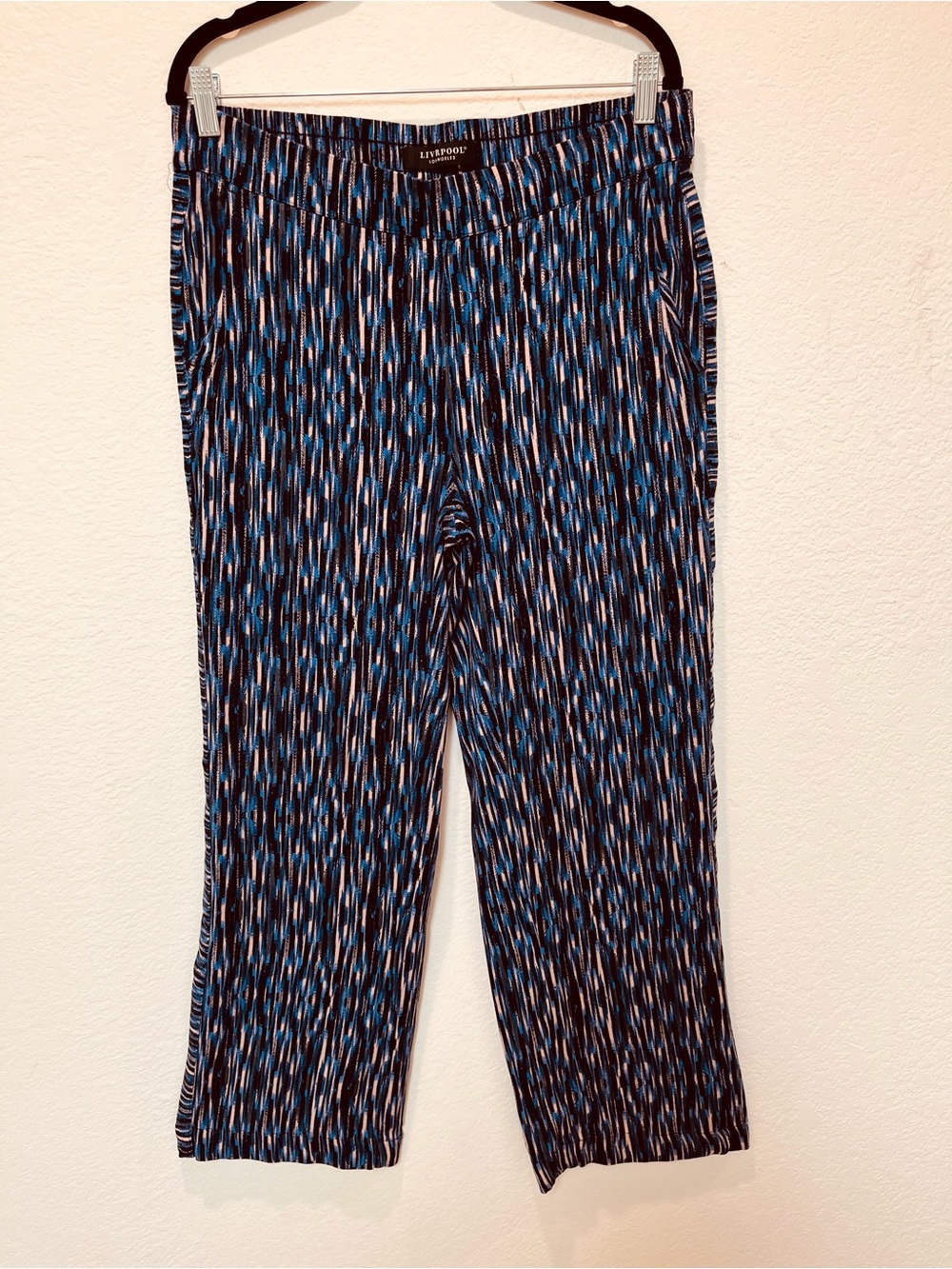 Liverpool Blue, Black and White Abstract Lightweight StripedPants.